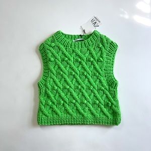 Brat Zara neon green woven handcrafted chunky knit vest